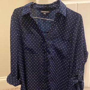 Fortune & Ivy Navy Polka Dot Blouse